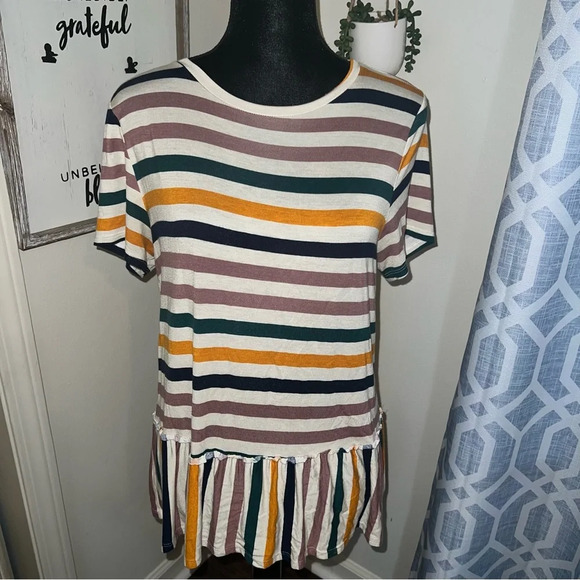Blu Pepper Striped Peplum Blouse - Picture 1 of 5